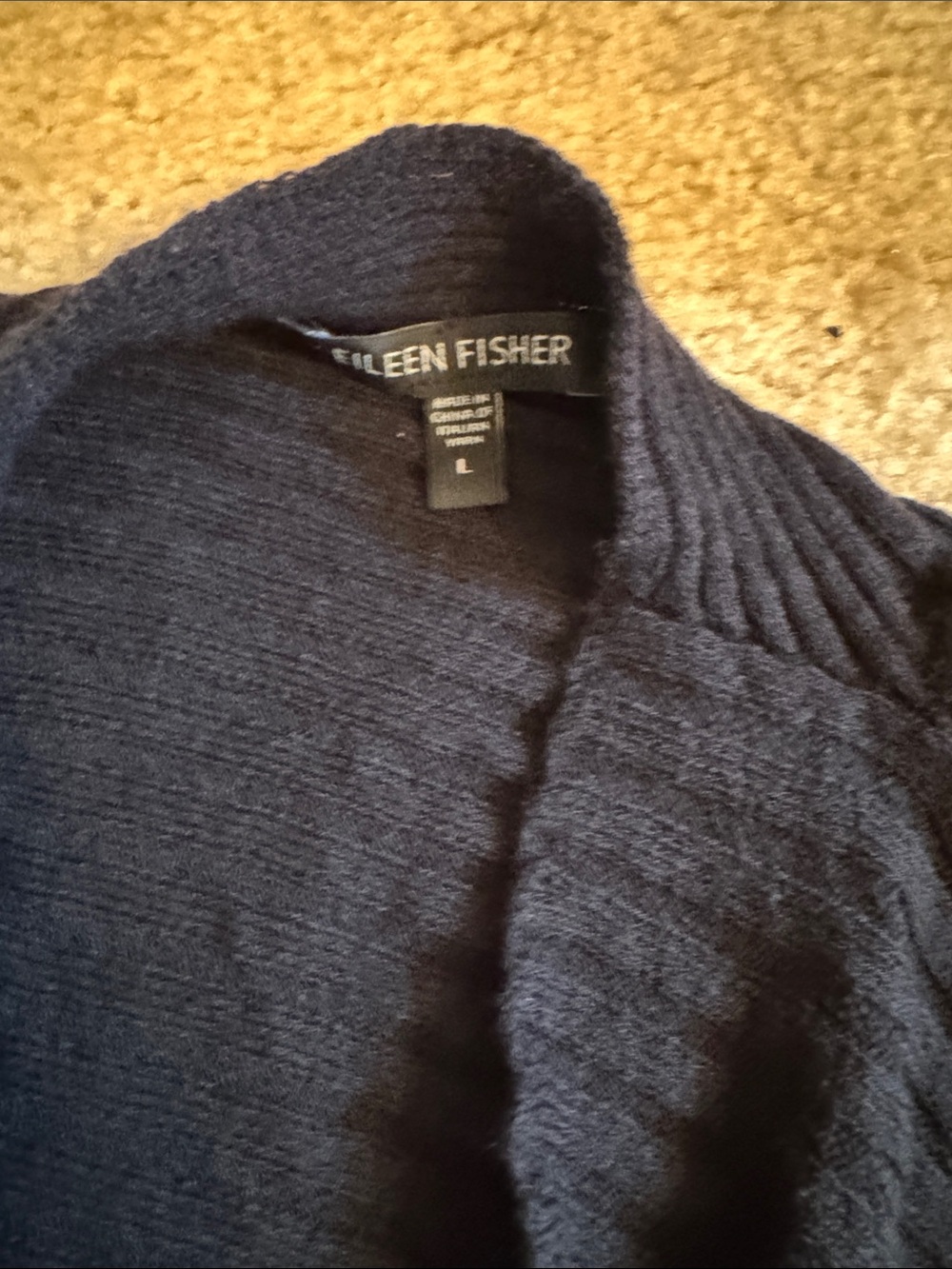 EILEEN FISHER - Black Ribbed Open-Front Cardigan - Size Large - Picture 8 of 12